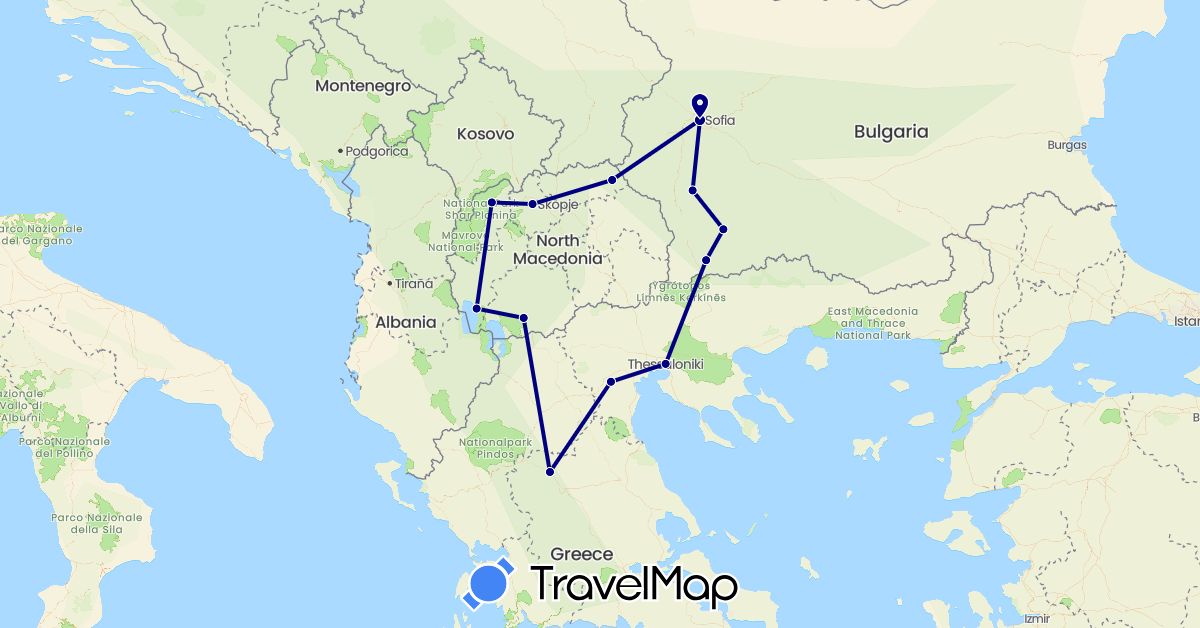 TravelMap itinerary: driving in Bulgaria, Greece, Macedonia (Europe)