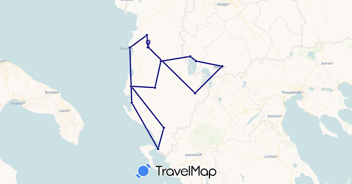 TravelMap itinerary: driving in Albania, Macedonia (Europe)