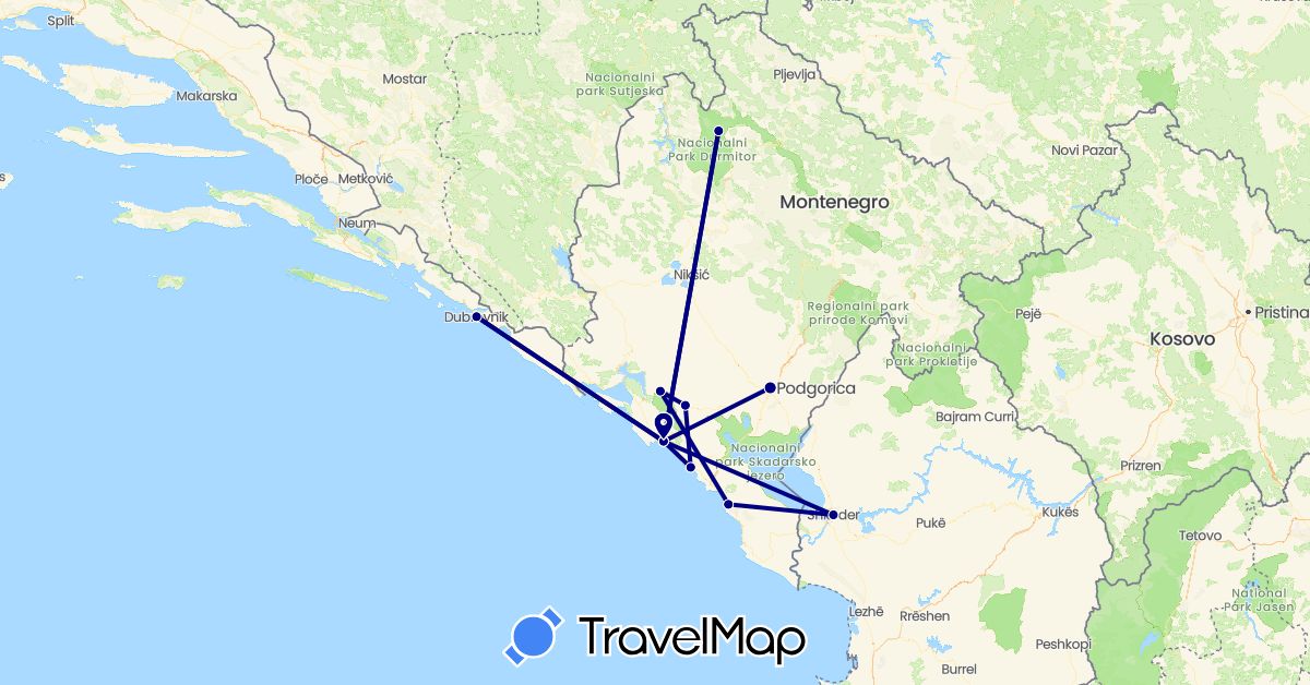 TravelMap itinerary: driving in Albania, Croatia, Montenegro (Europe)